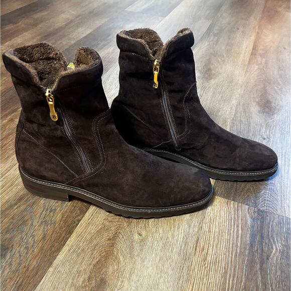 FLORIAN'S HAND MADE IN ITALY BROWN MENS SUEDE FUR LINED BOOTS - Picture 1 of 10